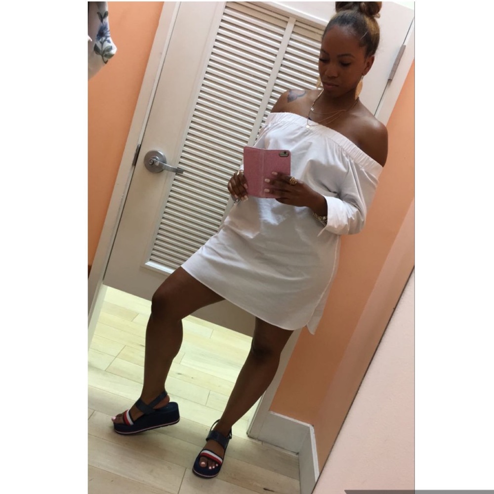 White over the shoulders dress